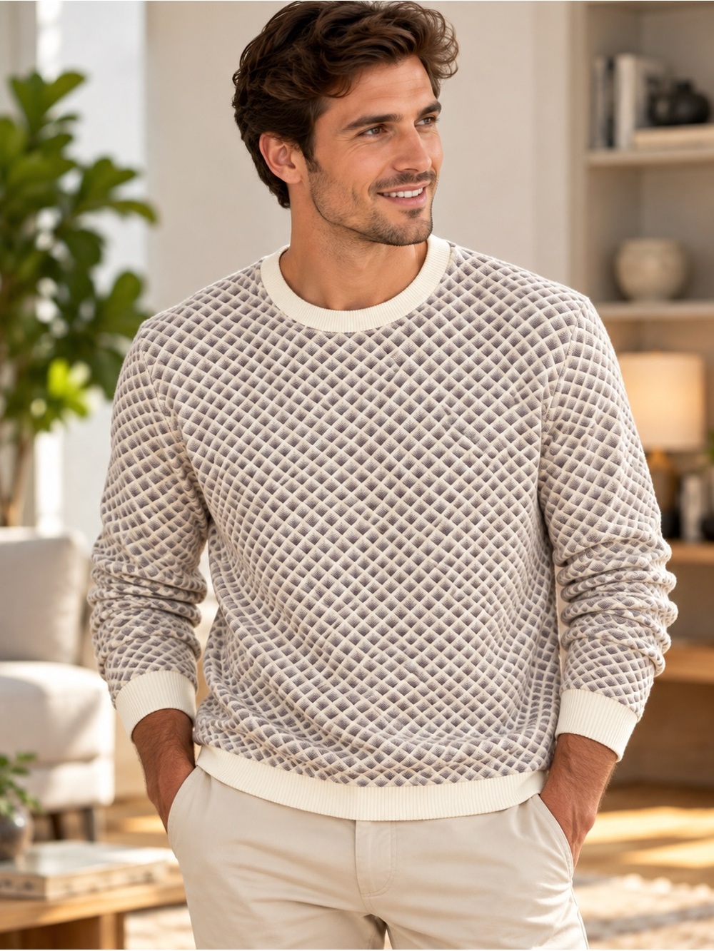 I.D. Menswear Men’s Textured Crewneck Sweater – Size S